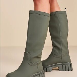 Jainna Green Platform Lug Sole Knee-High Boots